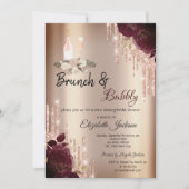 Burgund Rose Tropfen Brunch & Bubbly Brautparty Einladung (Vorderseite)
