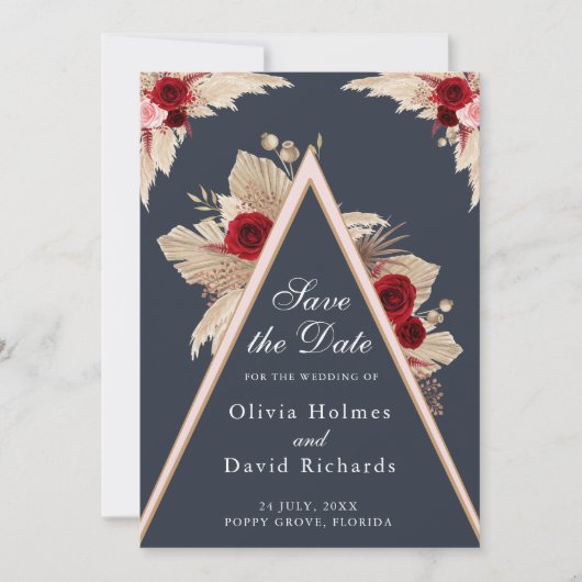 Burgund-Rose und Pampas-Gras-Save the Date-Karte Save The Date (Vorderseite)