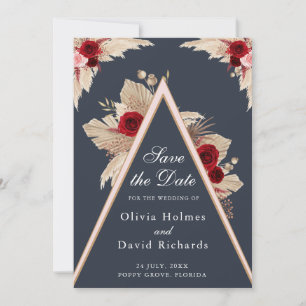 Burgund-Rose und Pampas-Gras-Save the Date-Karte Save The Date