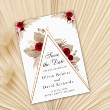 Burgund-Rose und Pampas-Gras-Save the Date-Karte