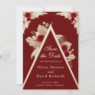 Burgund-Rose und Pampas-Gras-Save the Date-Karte Save The Date