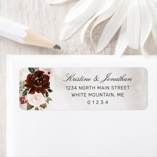 Burgund Rose Wasserfarben Rücksendeadresse (Insitu)