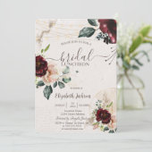 Burgund-Rose, Weinglas, Bridal Luncheon Einladung (Stehend Vorderseite)