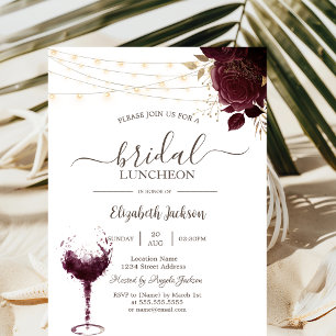 Burgund-Rose, Weinglas Bridal Luncheon Einladung