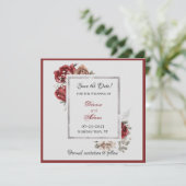 Burgund, Rose, Weiße Rosen Save the Date Einladung (Stehend Vorderseite)