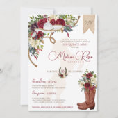 Burgund Rose Western Charro Spanisch Quinceañera Einladung (Vorderseite)