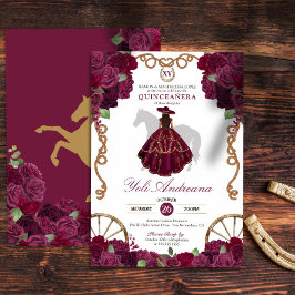 Burgund Rose Western Quinceañera Einladung