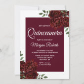 Burgund Rose White Border Quinceanera Einladung (Vorderseite)
