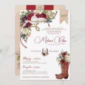 Burgund Rose Winter Western Charro Quinceanera Einladung (Vorne/Hinten)