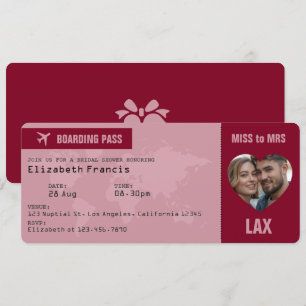 Burgund & Roségold Boarding Pass Junggesellinnenab Einladung
