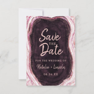 Burgund & Roségold Geode-Achat-Marmor Modern Save The Date