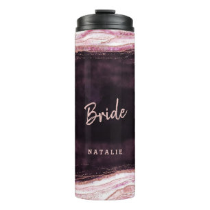 Burgund & Roségold Geode personalisierte Braut Thermosbecher