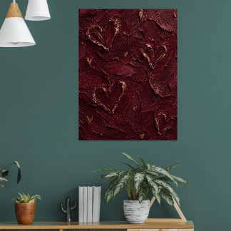 Burgund & Roségold-Herz strukturierte Abstraktion Poster