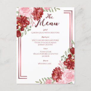 Burgund & Rosen Florale Hochzeit Postkarte