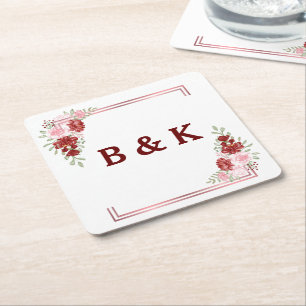 Burgund & Rosen Florale Hochzeit Rechteckiger Pappuntersetzer
