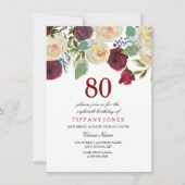 Burgund Rot Champagner Rosen 80. Geburtstag Einladung (Vorderseite)
