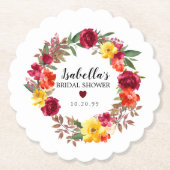 Burgund Rot, Gelborange Brautparty Untersetzer (Vorderseite)