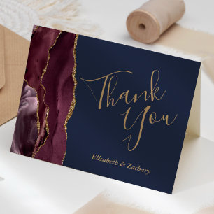 Burgund Rot Gold Marineblau Hochzeit Danke Karte