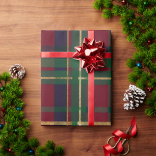 Burgund-Rot Grün Tartan Geschenkpapier