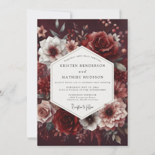 Burgund-Rot-Romantik-Hochzeit Einladung