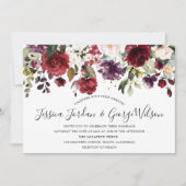 Burgund Rot-Romantische Aquarellfarben Blume Hochz Einladung (Vorderseite)