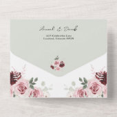 Burgund Rot Rosa Blütenhochzeit mit UAWG All In One Einladung (Rückseite)