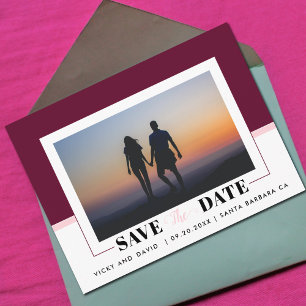 Burgund, rot rosa Hochzeit Speichern Sie das Date Postkarte