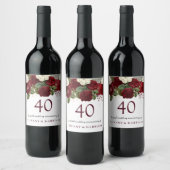 Burgund Rot Rose 40. Hochzeitstag Weinetikett (Flaschen)