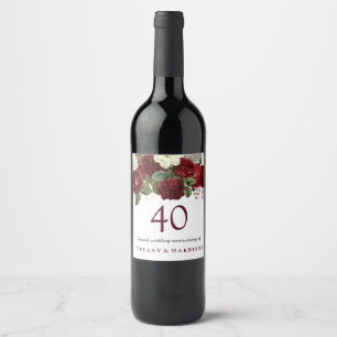 Burgund Rot Rose 40. Hochzeitstag Weinetikett