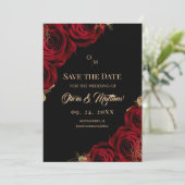 Burgund-rot-rote Rose Florale Hochzeit Save The Date (Stehend Vorderseite)