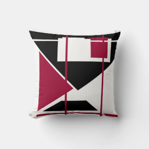 Burgund-Rot-Schwarz-Weiß-Dreieck-Geometrie-Design Kissen