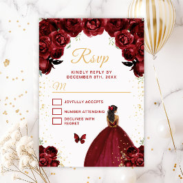 Burgund Rot und Gold Dunkle Hautprinzessin RSVP Karte