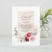 Burgund Rot und Rosa Blume Probe Abendessen Einladung (Stehend Vorderseite)