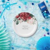 Burgund Rot und Rosa Blütenrosa Elegante Hochzeit Pappteller (Party)