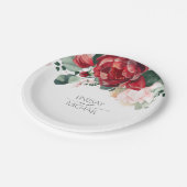Burgund Rot und Rosa Blütenrosa Elegante Hochzeit Pappteller (Schrägansicht)
