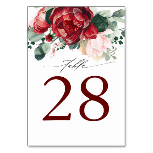 Burgund Rot und Rosa Hochzeitskarten für Tischnumm Tischnummer