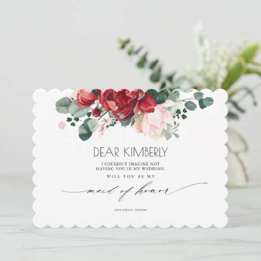 Burgund Rot und Rosa werden Sie meine Trauzeugin s Einladung (Stehend Vorderseite)
