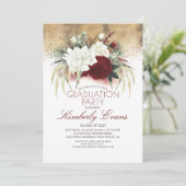 Burgund Rot und Weiße Blüte Eleganter Abschluss Einladung (Stehend Vorderseite)