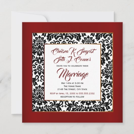 Burgund rot, weiß und schwarz einladung (Vorderseite)