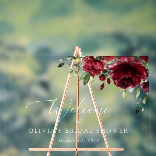 Burgund Rote Blume, Boho, Brautparty Willkommen Acrylschild (Neutral)