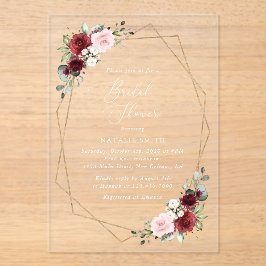 Burgund Rote Blume, rosa Blume, Brautparty Acryleinladungen