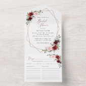 Burgund Rote Blume, rosa Blume, Brautparty All In One Einladung (Innen Boden)