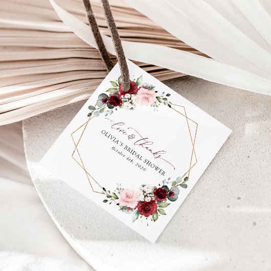 Burgund Rote Blume, rosa Blume, Brautparty Geschenkanhänger