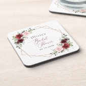 Burgund Rote Blume, rosa Blume, Brautparty Getränkeuntersetzer (Linke Seite)