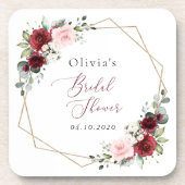 Burgund Rote Blume, rosa Blume, Brautparty Getränkeuntersetzer (Vorderseite)