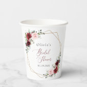 Burgund Rote Blume, rosa Blume, Brautparty Pappbecher (Rückseite)