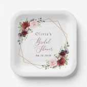 Burgund Rote Blume, rosa Blume, Brautparty Pappteller (Vorderseite)