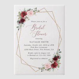 Burgund Rote Blume, rosa Blume, Brautparty Pergament Einladungen