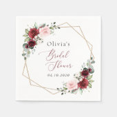 Burgund Rote Blume, rosa Blume, Brautparty Serviette (Vorderseite)