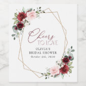 Burgund Rote Blume, rosa Blume, Brautparty Weinetikett (Einzelnes Label)